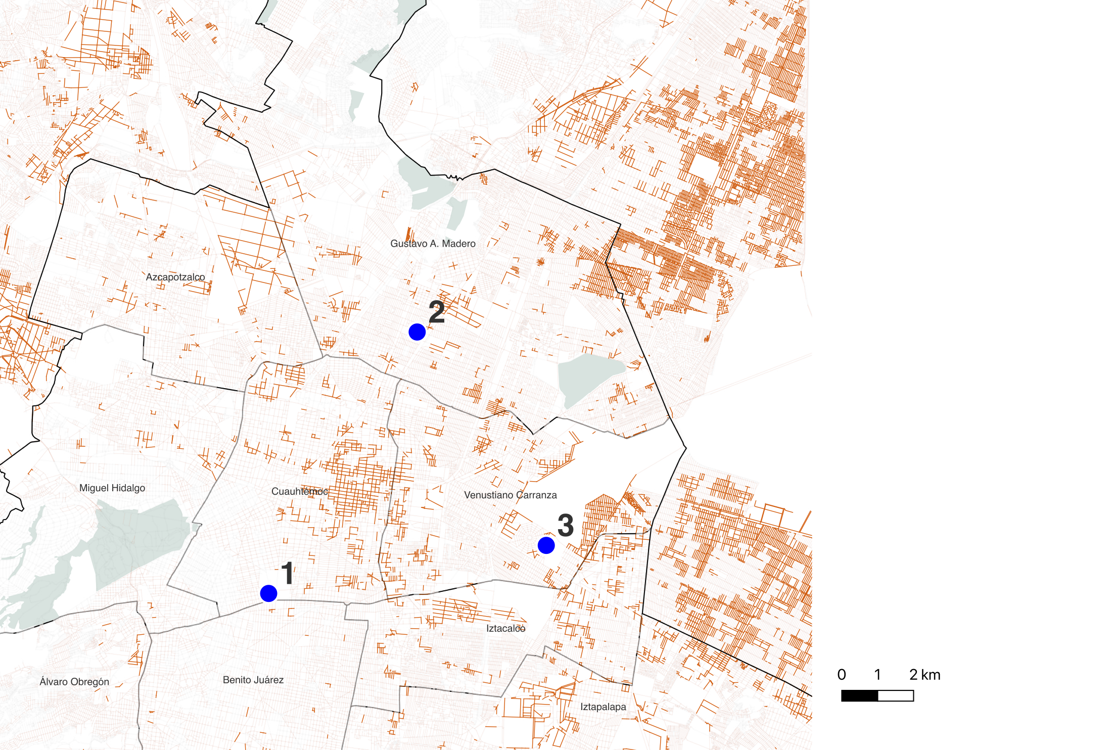 Mapa de zonas de estudio para la microescala